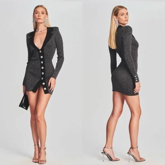 retrofête Mimi Sweater Long Sleeve Mini Dress in Gray Black XL - Picture 1 of 9